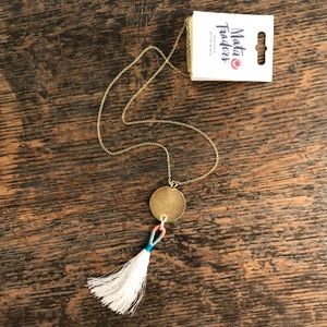 NWT Mata Traders White Tassel Brass Necklace